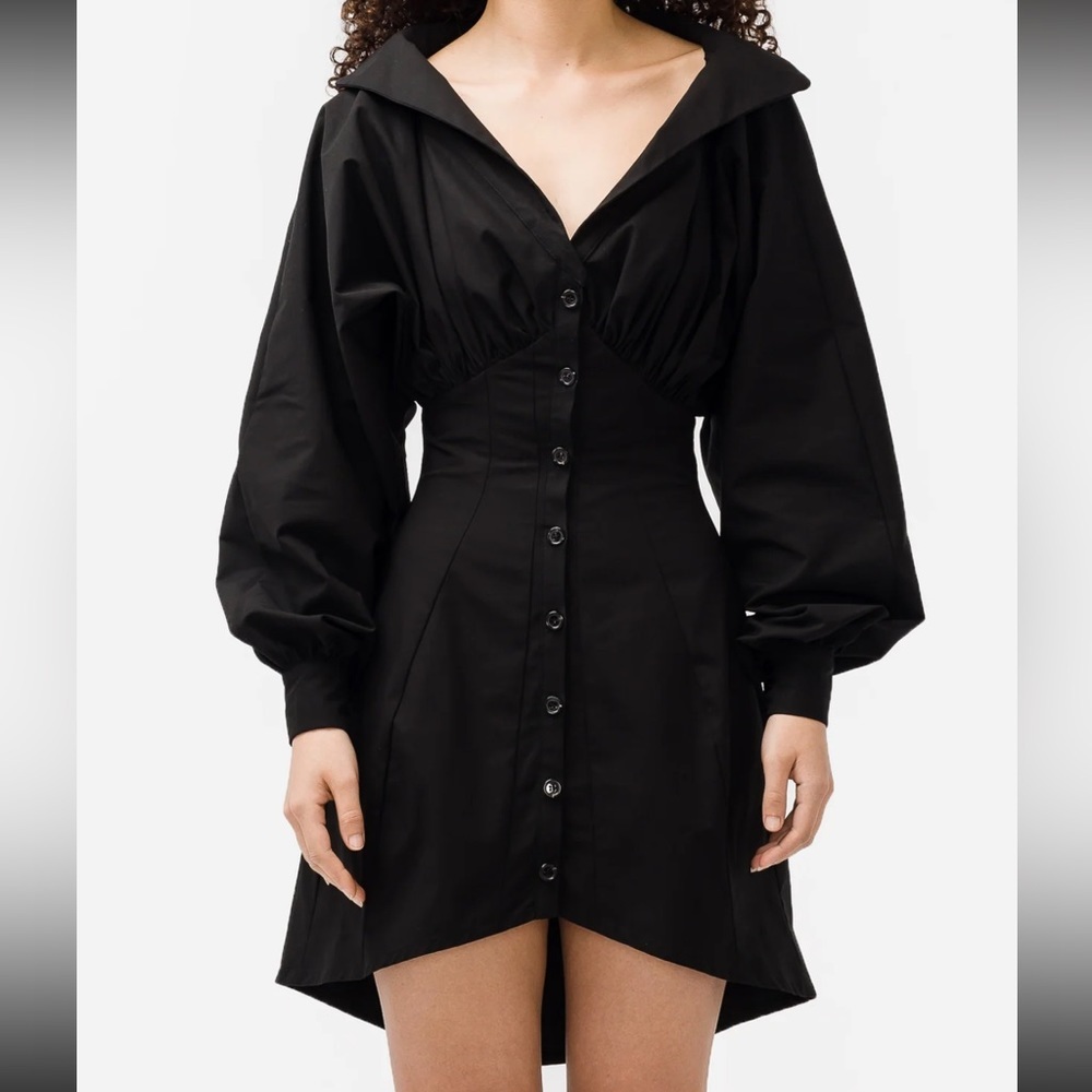 Nwt Weinsanto Black Shirt Dress Fitted Off Shoulder High - Low Button Down